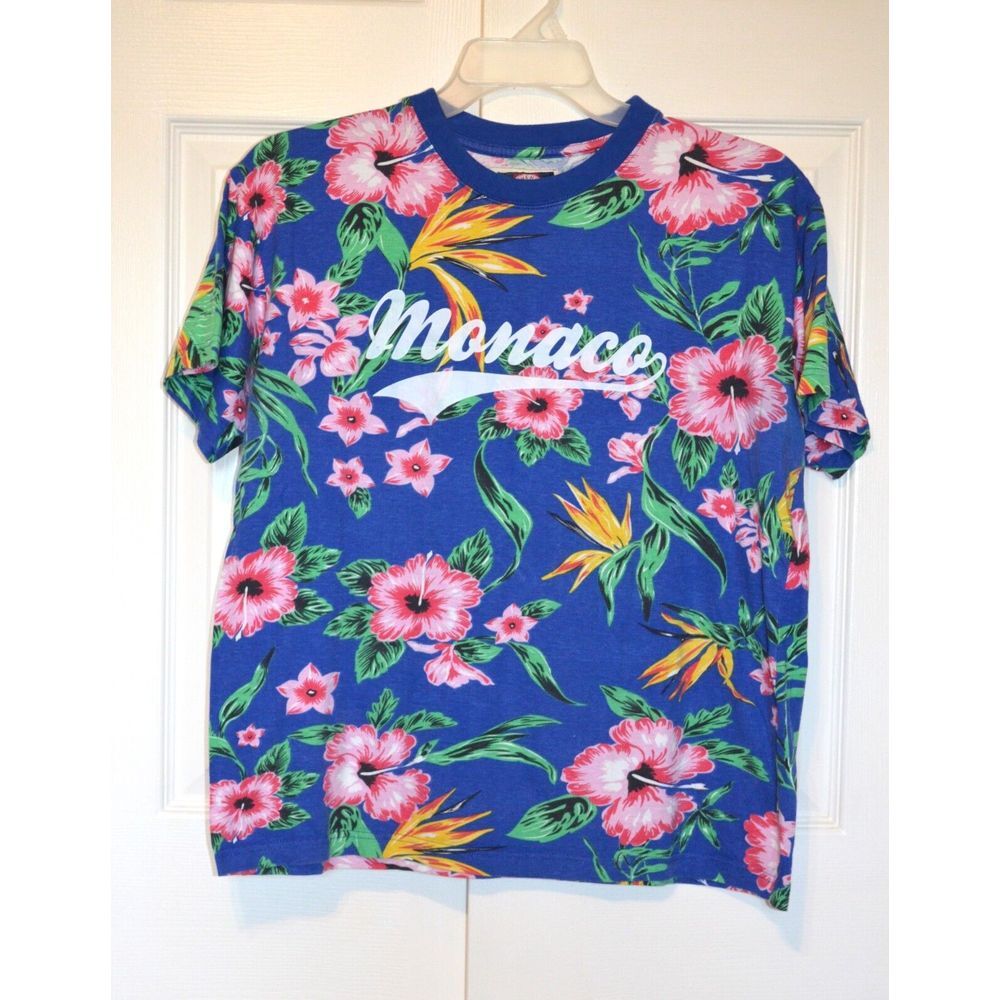 GAZZOIL France Monaco Floral Short Sleeve Tee Shirt Size L